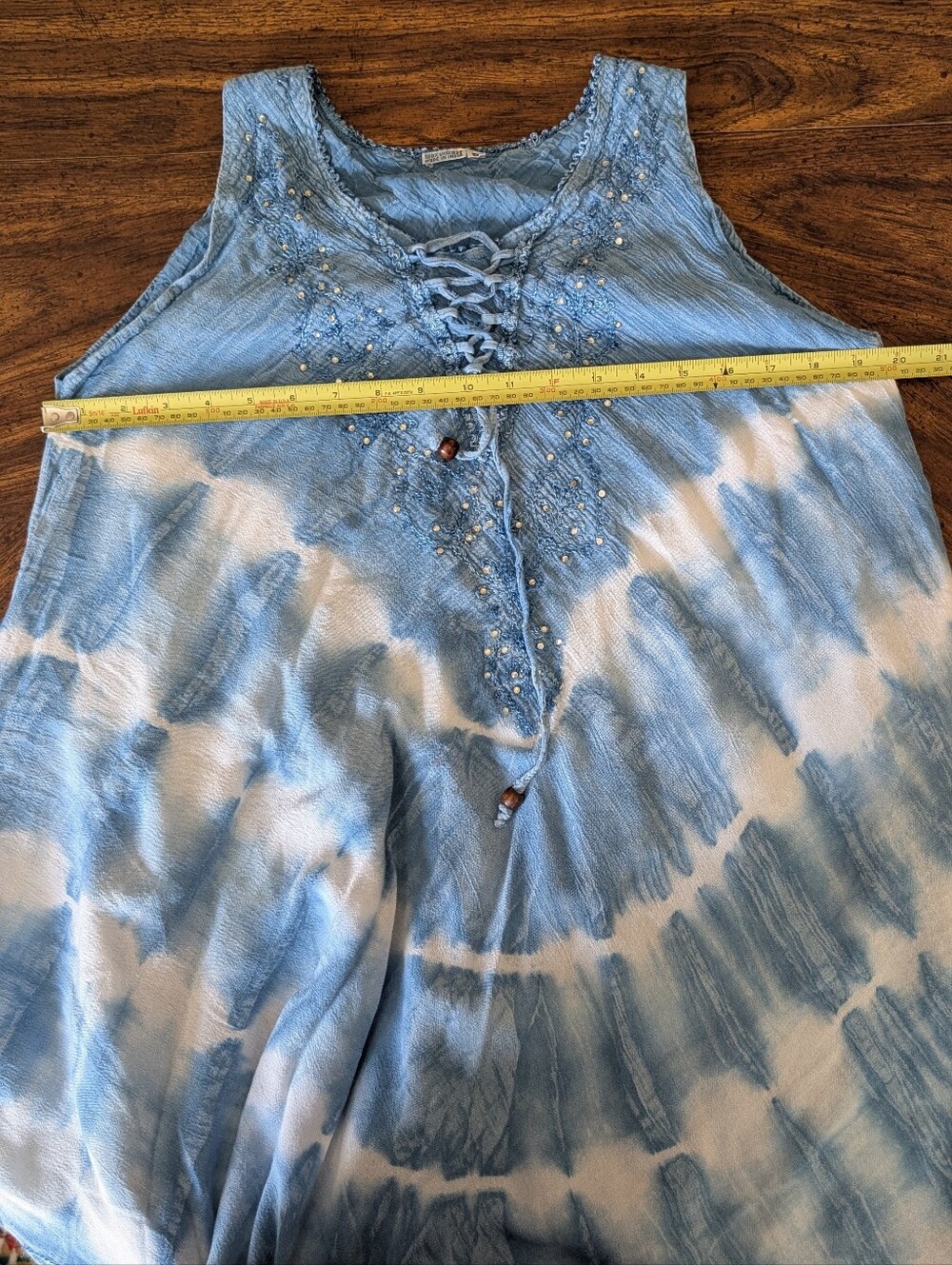 Vintage Blue & White Flowy Tie Dye Sleeveless Dress, 100% Viscose Size Small - Picture 10 of 14